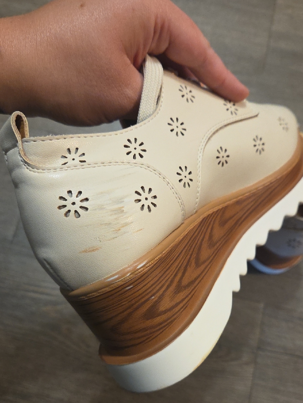 Light Cream Women's Lace-Up Platform Oxfords - Picture 13 of 14